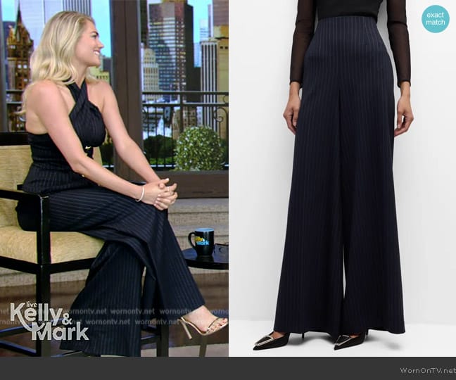 Oscar de la Renta Pinstripe Tailoring Wide-Leg Pants worn by Kate Upton on Live with Kelly and Mark