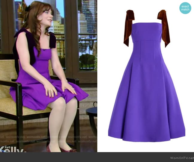 Oscar de la Renta Bow Detailed Stretch-Wool Midi Dress worn by Zooey Deschanel on Live with Kelly and Mark