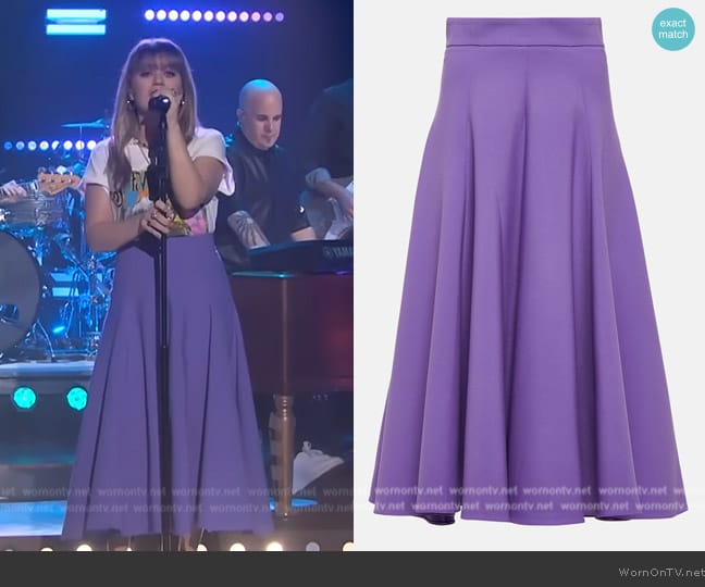 Oscar de la Renta Wool-blend midi skirt worn by Kelly Clarkson on The Kelly Clarkson Show