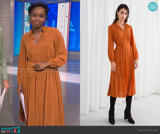 & Other Stories Pleated Midi Dress worn by Zinhle Essamuah on NBC News Daily