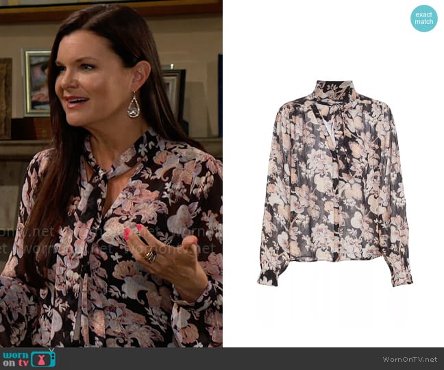 Paige Kirstie Floral Silk Tieneck Blouse worn by Katie Logan (Heather Tom) on The Bold and the Beautiful