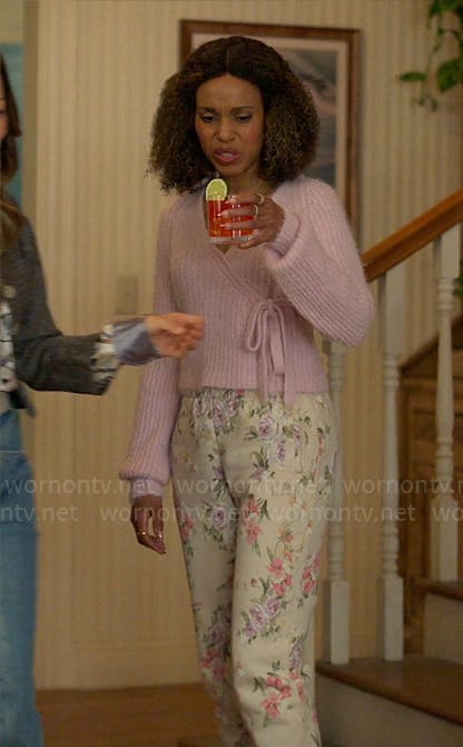 Paige's pink wrap sweater and floral sweatpants on UnPrisoned