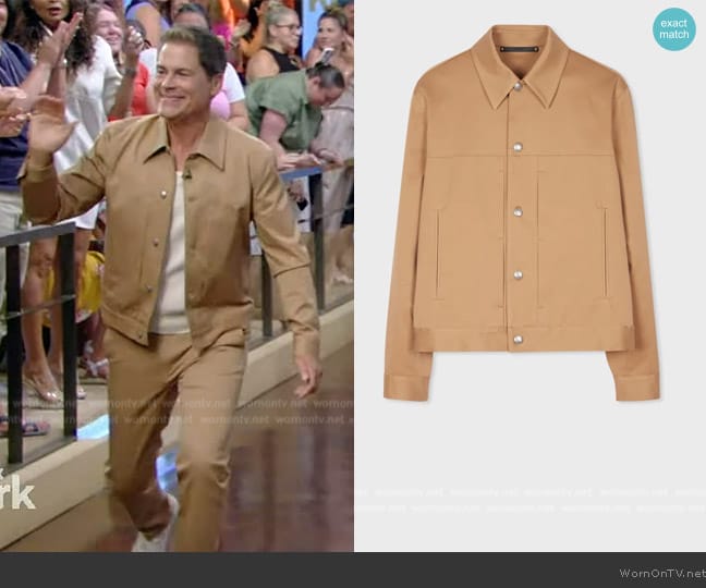 Paul Smith Tan Stretch Cotton-Twill Trucker Jacket worn by Rob Lowe on Live with Kelly and Mark