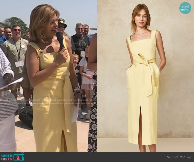 Pearl by Lela Rose Stretch Cotton Square Neck Sheath in Butter worn by Hoda Kotb on Today