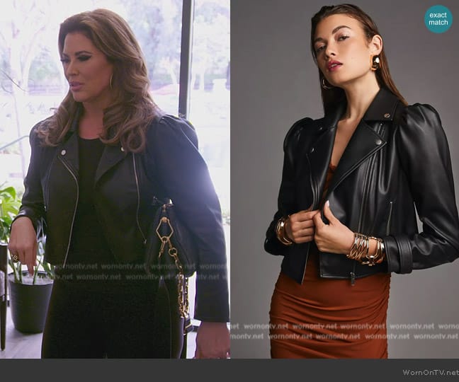 Pilcro Maeve Faux Leather Femme Moto Jacket worn by Emily Simpson on The Real Housewives of Orange County