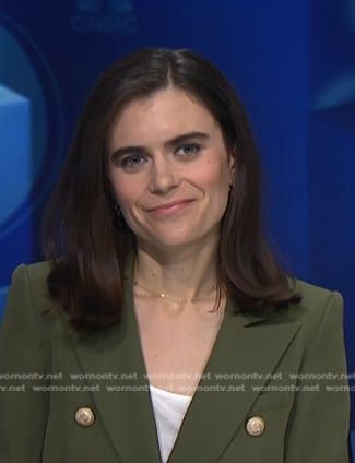 Pippa Stevens’ green double breasted blazer on NBC News Daily