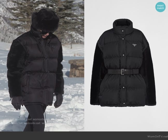 Prada: Re-Nylon down jacket worn by Kris Jenner (Kris Jenner) on The Kardashians