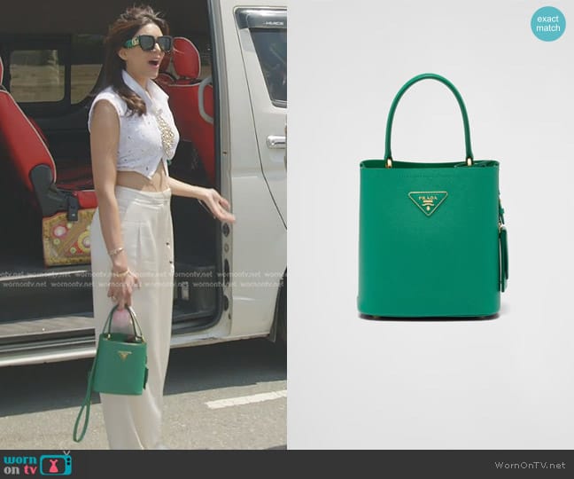 Prada Small Saffiano Leather Prada Panier Bag in Mango worn by Saba Yussouf (Saba Yussouf) on The Real Housewives of Dubai