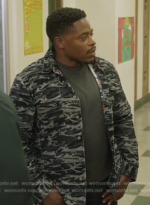 Preach's camo print jacket on All American