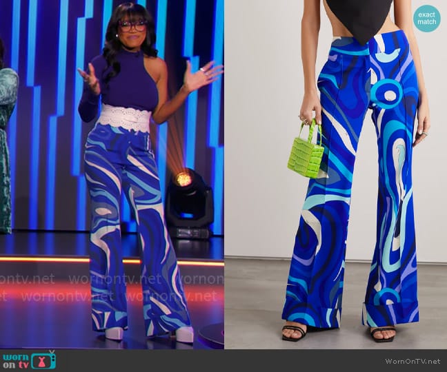 Pucci Printed wool-blend straight-leg pants worn by Keke Palmer on Password