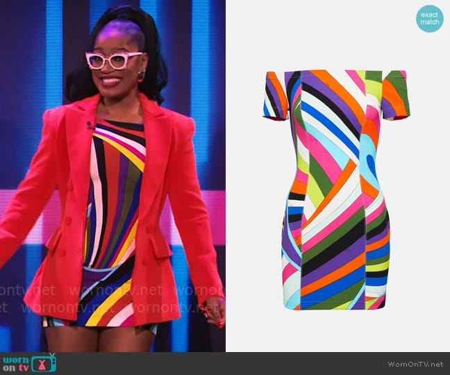 Pucci Off-the-shoulder printed stretch-jersey mini dress worn by Keke Palmer on Password