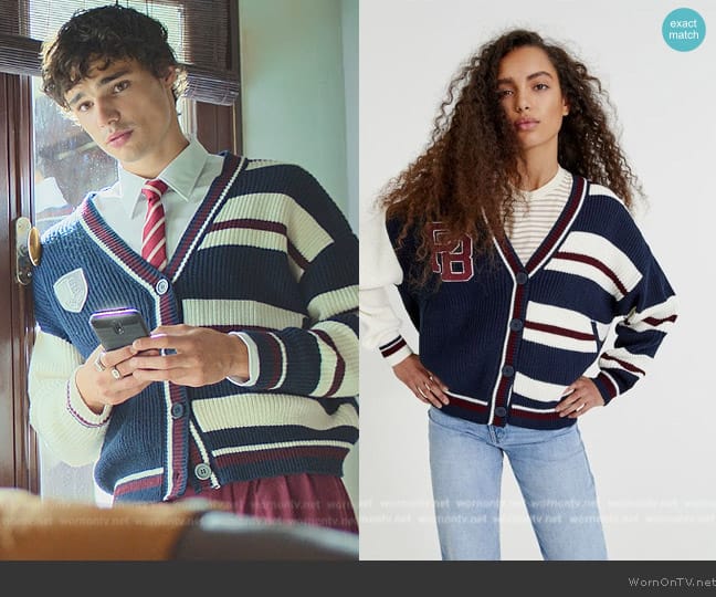 Pull & Bear Mixed Stripe Cardigan worn by Joel (Fernando Líndez) on Elite