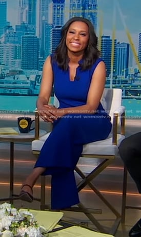 Rachel's blue sleeveless jumpsuit on Good Morning America