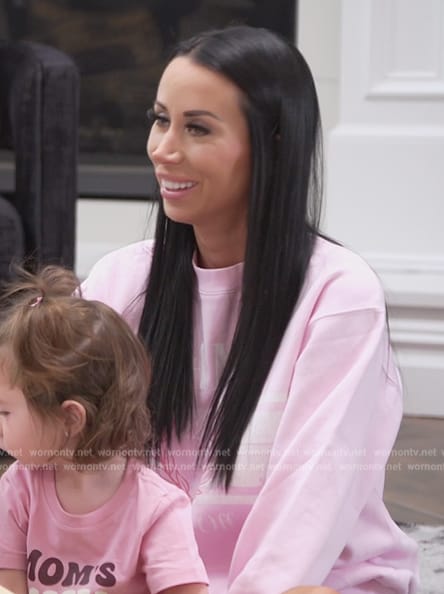 Rachel's pink printed sweatshirt on The Real Housewives of New Jersey