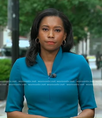 Rachel's teal stand collar dress on Good Morning America