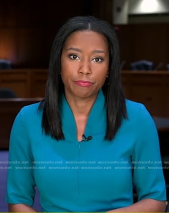 Rachel's teal stand collar dress on Good Morning America