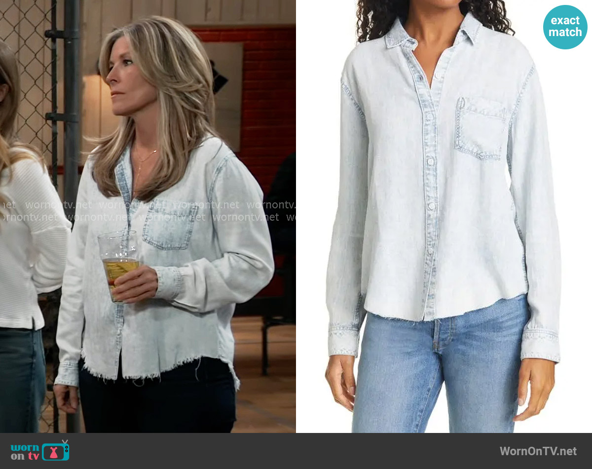 Rails Ingrid Shirt in Light Acid Wash worn by Carly Spencer (Laura Wright) on General Hospital