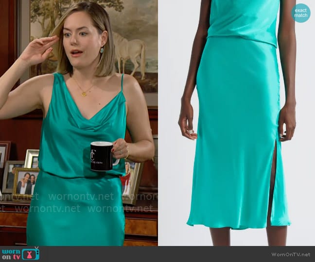 Rails Maya Skirt in Jade worn by Hope Logan (Annika Noelle) on The Bold and the Beautiful