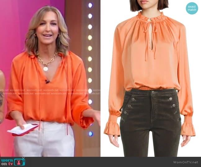 Ramy Brook Bethany Satin Blouse worn by Lara Spencer on Good Morning America