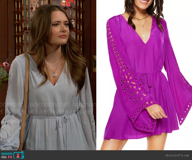 Ramy Brook Molly Eyelet Mini Dress worn by Faith Newman (Reylynn Caster) on The Young and the Restless