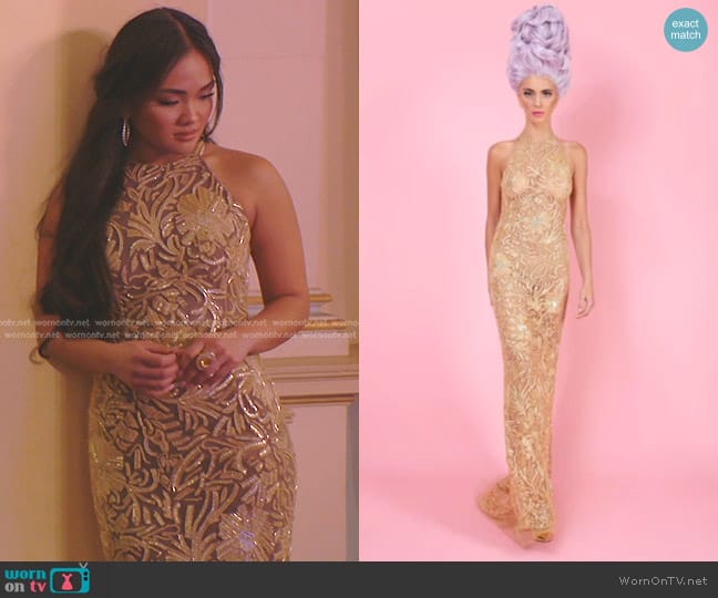 Randi Rahm Sylvia Gown in Gold worn by Jenn Tran on The Bachelorette