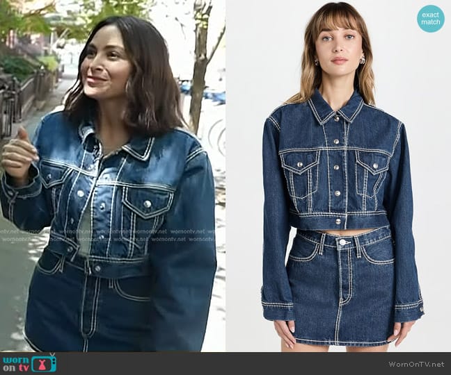 Re/Done Cropped Denim Trucker Jacket and Miniskirt worn by Lauren Edelstein on Today