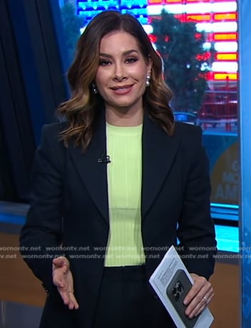 Rebecca's lime green ribbed short sleeve top on Good Morning America