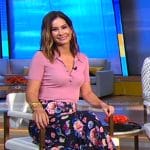 Rebecca’s pink polo top and floral print skirt on Good Morning America