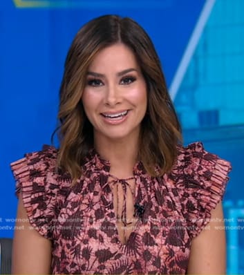 Rebecca's pink printed ruffle top on Good Morning America