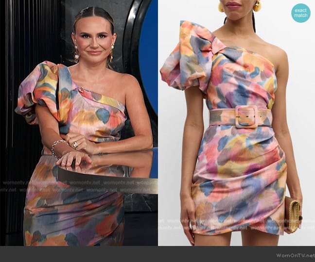 Rebecca Vallance Amaya Belted One-Shoulder Mini Dress worn by Keltie Knight on E! News