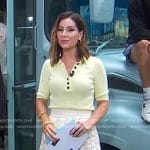 Rebecca’s yellow polo and white floral leather skirt on Good Morning America