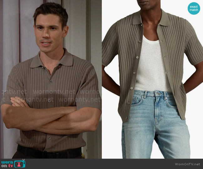 Reiss Murray Short Sleeve Cardigan in Sage worn by Dr. John Finnegan (Tanner Novlan) on The Bold and the Beautiful