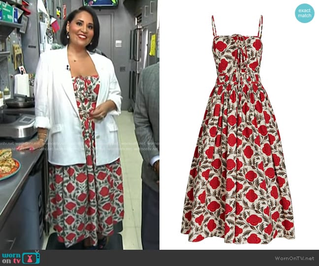 Rhode Katrina Floral Cotton-poplin Midi Dress in Red worn by Alejandra Ramos on Today