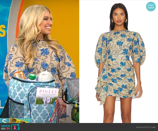 Rhode Pia Mini Dress in Beige Mosaic Bloom worn by Ashley Bellman on CBS Mornings