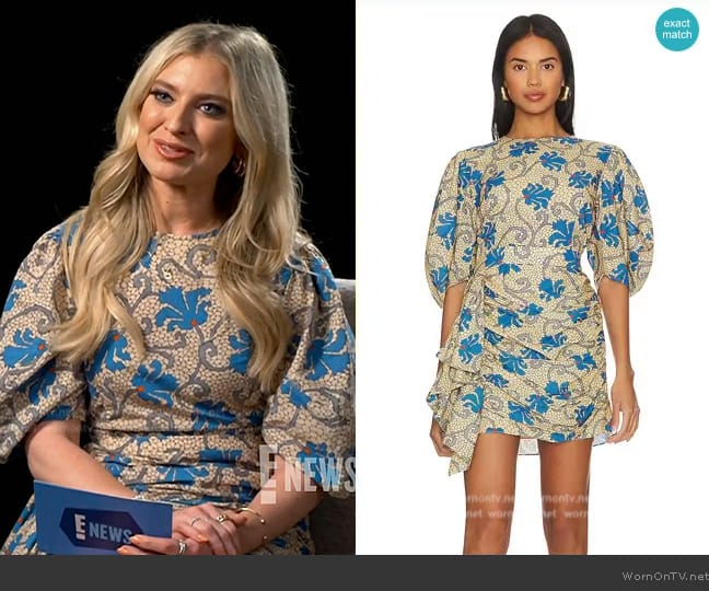 Rhode Pia Mini Dress in Beige Mosaic Bloom worn by Ashley Bellman on E! News