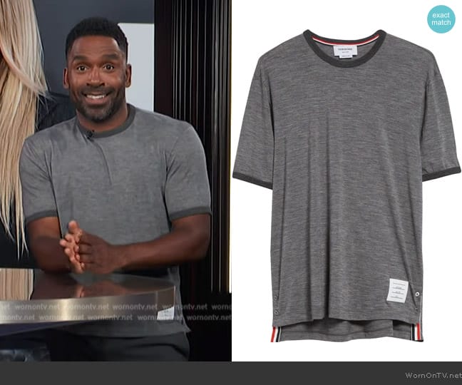 Thom Browne Ringer Stretch Wool T-Shirt worn by Justin Sylvester on E! News