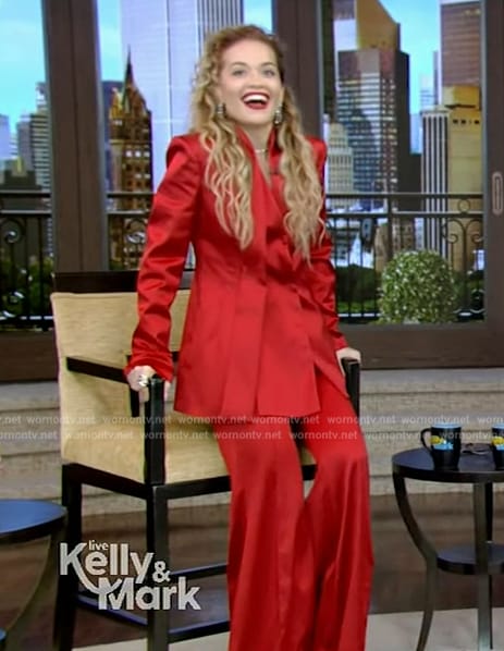 Rita Orta's red satin blazer and pants on Live with Kelly and Mark