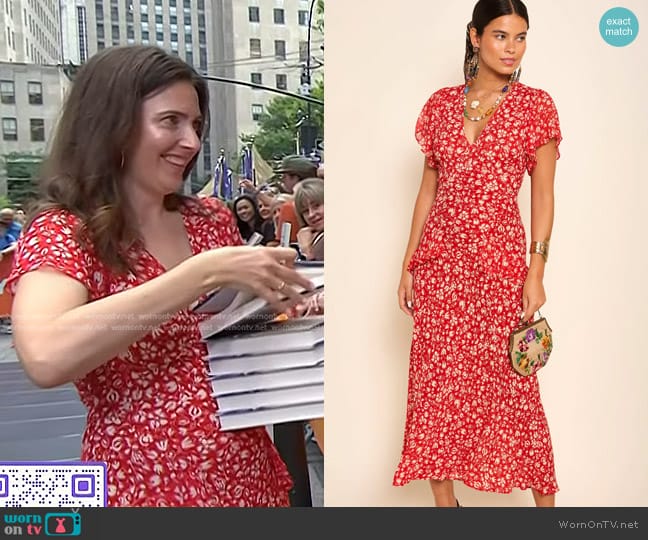 Rixo Evie Midi Dress in Amelie Floral Red worn by Alison Espach on Today