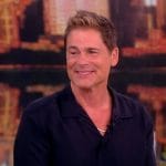 Rob Lowe’s navy pinstripe shirt on The View