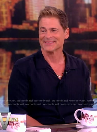 Rob Lowe’s navy pinstripe shirt on The View