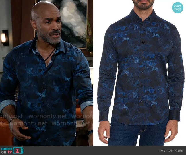 Robert Graham Abstract Camouflage Shirt worn by Curtis Ashford (Donnell Turner) on General Hospital