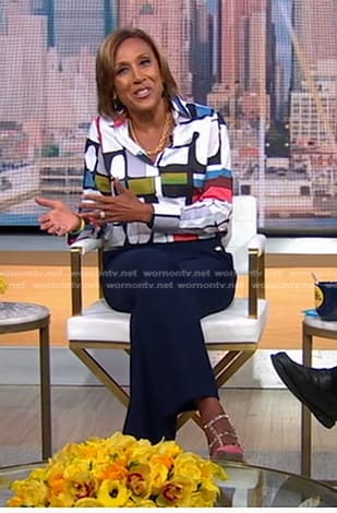 Robin's colorblock button down blouse on Good Morning America