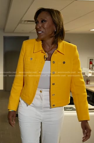 Robin's yellow textured jacket on Good Morning America