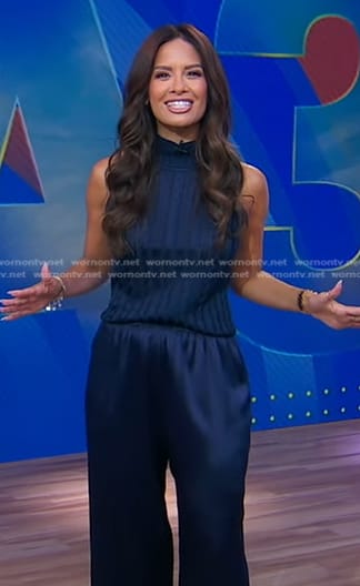 Rocsi's navy cable knit sleeveless sweater on Good Morning America