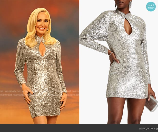 Ronny Kobo Lauper cutout sequined mesh mini dress worn by Shannon Beador on The Real Housewives of Orange County