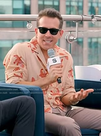 Ryan Reynolds' beige floral embroidered shirt on Today