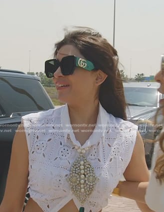 Saba's green sunglasses on The Real Housewives of Dubai