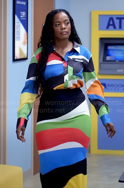 Sabrina's wavy colorblock print shirt and skirt set on Tyler Perrys Sistas