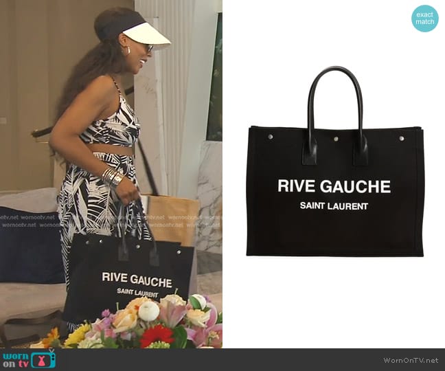 Saint Laurent Noe Rive Gauche Logo Canvas Tote in Noir worn by Caroline Brooks (Caroline Brooks) on The Real Housewives of Dubai