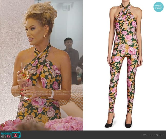 Saint Laurent Rose Bouquet Halter Jumpsuit worn by Caroline Stanbury (Caroline Stanbury) on The Real Housewives of Dubai